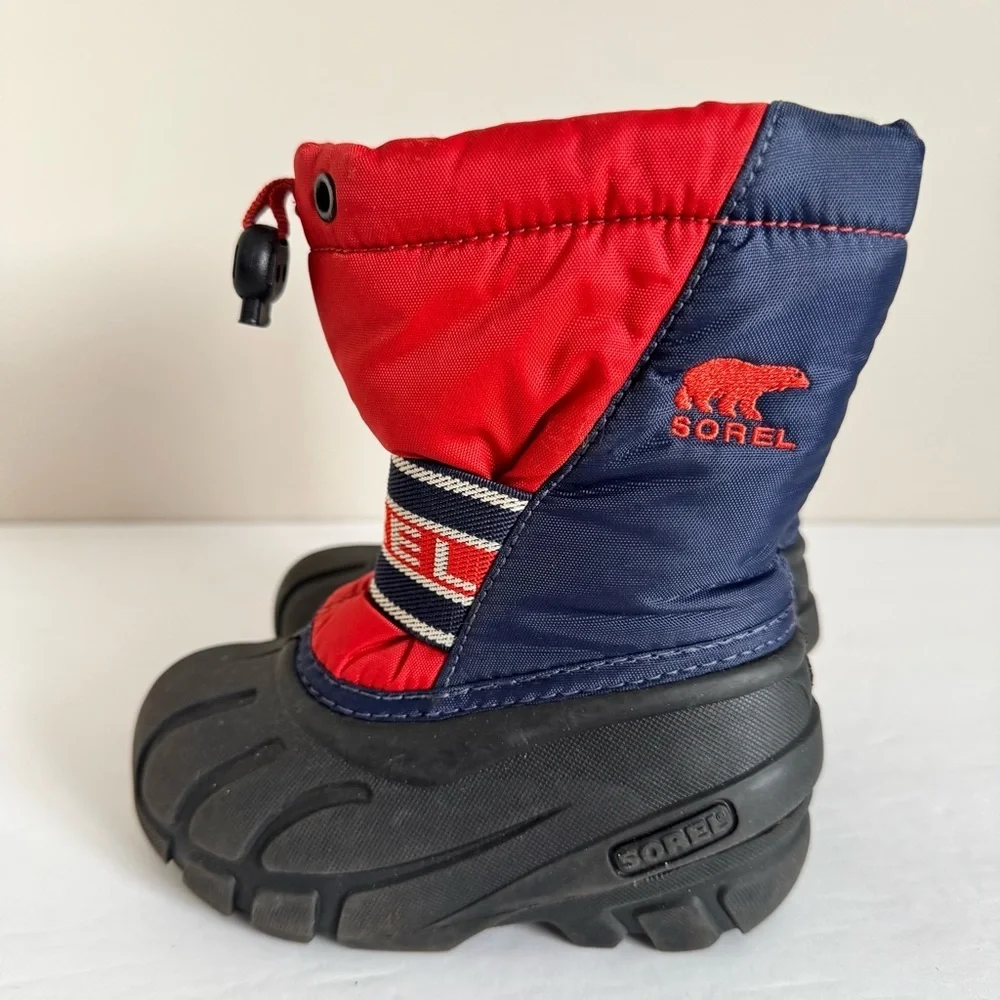Sorel Cub Youth Red Navy Felt Lined Snow Boots Size 8